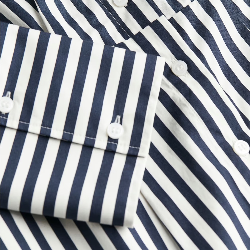 H&M Navy Striped Long Sleeve Full Buttoned Mini Dress - Picture 5 of 13
